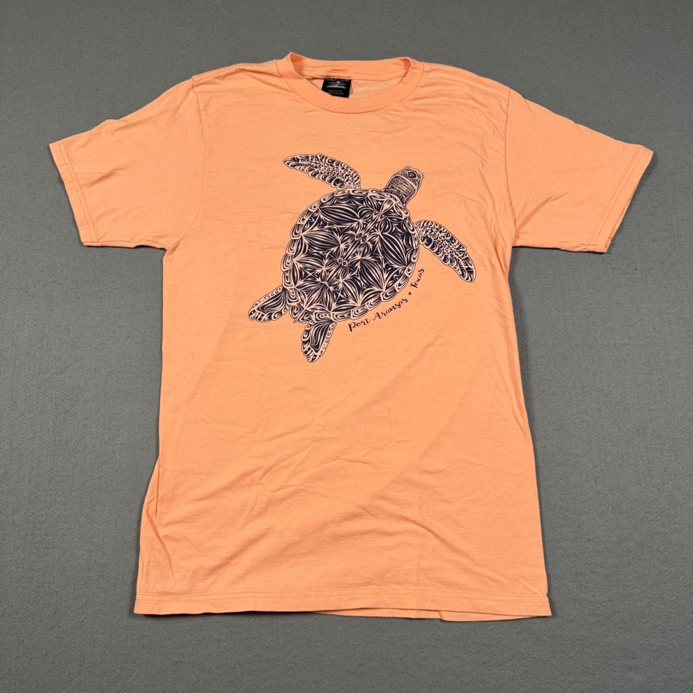 The Mountain Port Aransas Texas Sea Turtle Graphic T-Shirt Peach Mens Small S